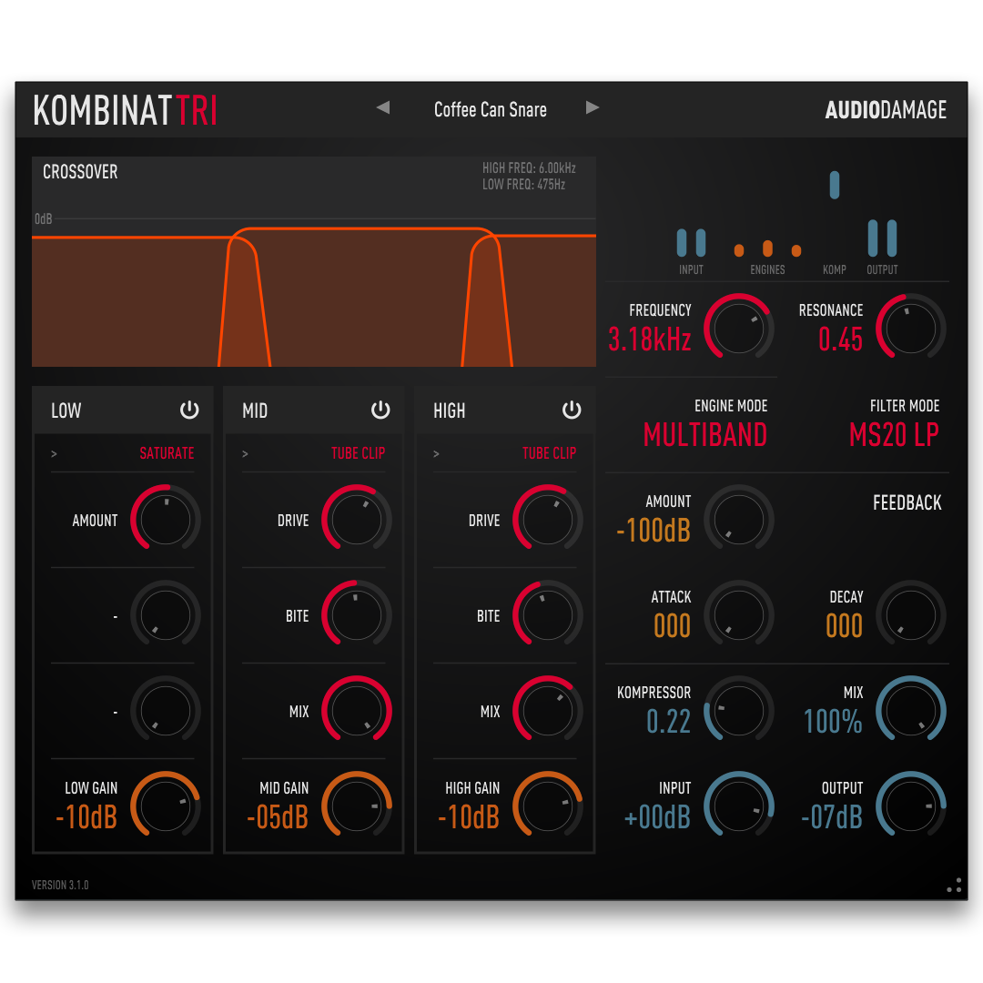 Kombinat Tri Multi-Band Distortion Plugin – Audio Damage