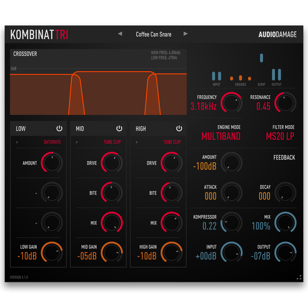 Kombinat Tri Multi-Band Distortion Plugin – Audio Damage